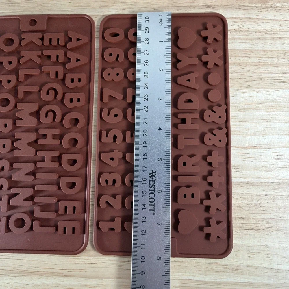 Silicone Letter Mold Number Chocolate Molds with Happy Birthday Cake Decor 2 Pcs